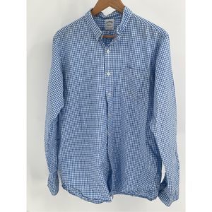 Brooks Brothers Button Down Shirt‎ Gingham Men's Large Extra Slim Fit Blue White
